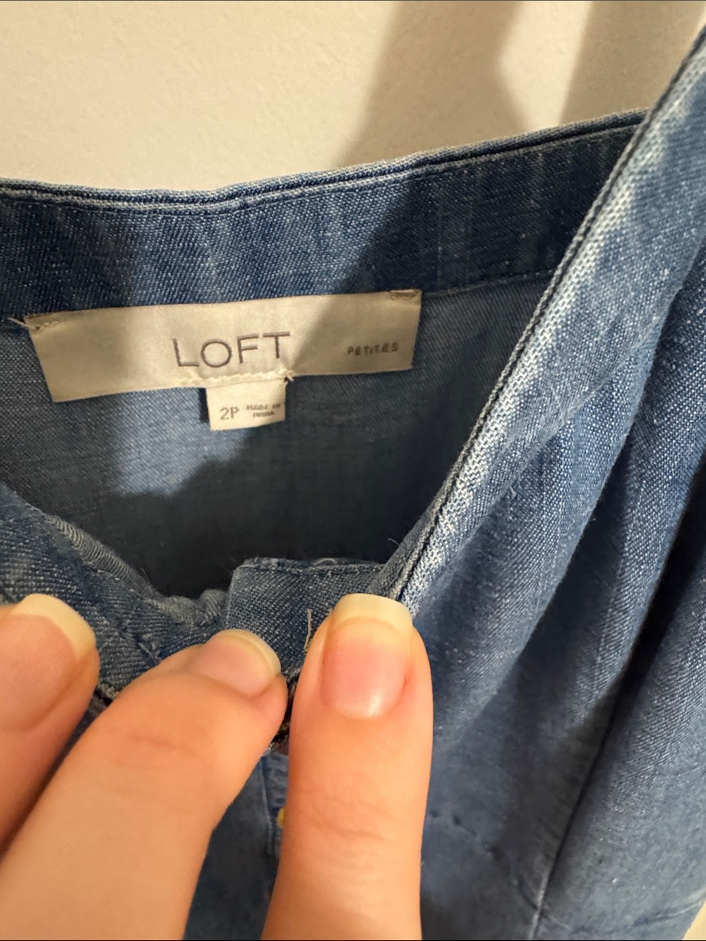 LOFT Chambray Denim Linen Blend Button Up Mini Dress with Pockets - Picture 6 of 9